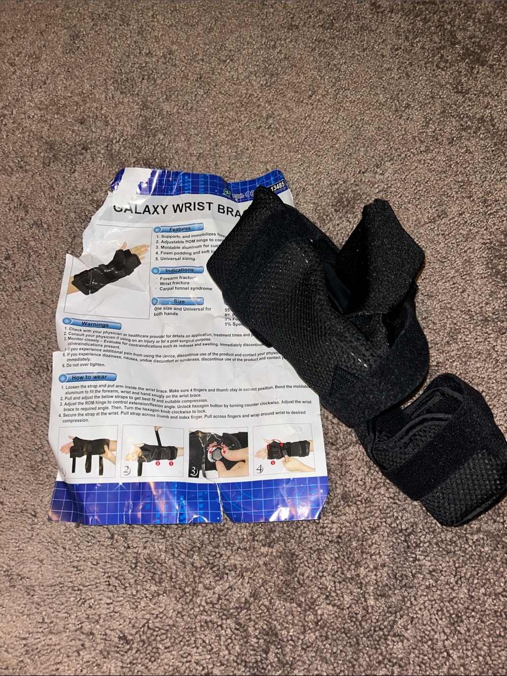 Galaxy Wrist Brace One Size Immobilizer Adjustable ISO 13485 Brand New
